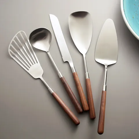 304 Stainless Steel Walnut Wood Handle Cutlery Set Steak Knife Fork Serving Spoon Spatula Kitchenware For Home Dining