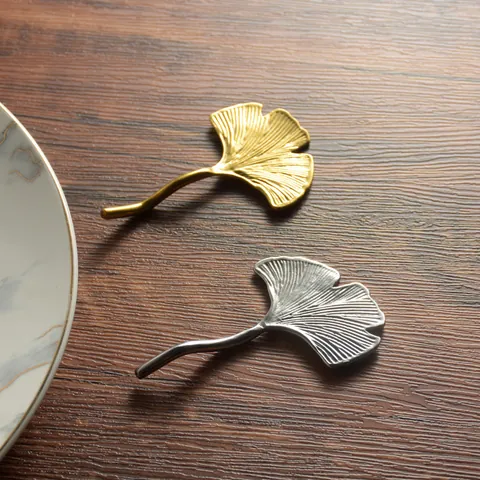 Luxury 304 Stainless Steel Ginkgo Leaf Chopstick Rest Spoon Holder Fork Stand Mirror Polished Gold Silver Dinnerware Tableware Decor