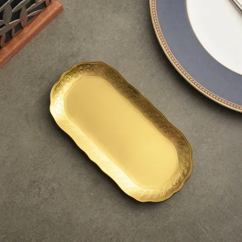 Europese Paleisstijl 304 Roestvrij Staal Ovaal Dienblad Reliëf Bloemmotief Decoratieve Metalen Plaat Voor Sieraden Handdoek Snack Opslag