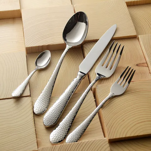 304 Stainless Steel Hammered Texture Flatware Set Mirror Polished Nordic Minimalist Steak Knife Dinner Fork Dessert Spoon Cutlery