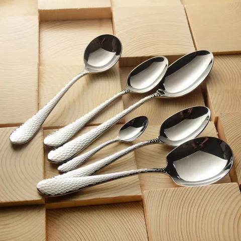 304 Stainless Steel Hammered Texture Flatware Set Mirror Polished Nordic Minimalist Steak Knife Dinner Fork Dessert Spoon Cutlery