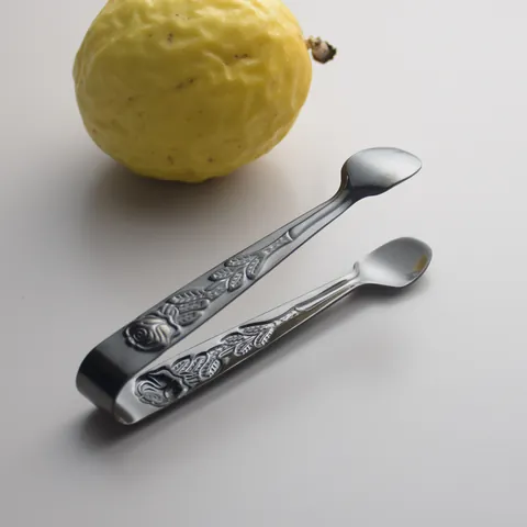 304 Stainless Steel Sugar Tongs Rose Relief Mini Ice Tongs Shell Shape Coffee Sugar Cubes Clip Small Serving Tongs