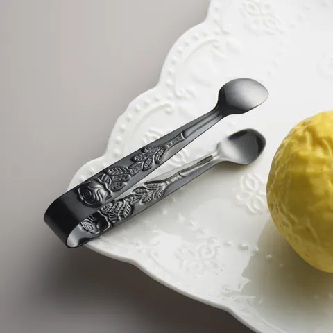 304 Stainless Steel Sugar Tongs Rose Relief Mini Ice Tongs Shell Shape Coffee Sugar Cubes Clip Small Serving Tongs