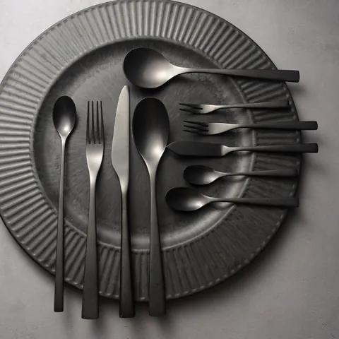 Retro Distressed Matte Black 304 Stainless Steel Tableware Steak Knife Dinner Fork Dessert Spoon Coffee Scoop Table Cutlery For Restaurant Home Kitchen