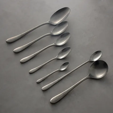 Juego de Cucharas de Acero Inoxidable Envejecido Vintage Cuchara de Sopa de Mango Largo Cuchara de Postre Café Té para Cocina Comedor Hogar Banquete
