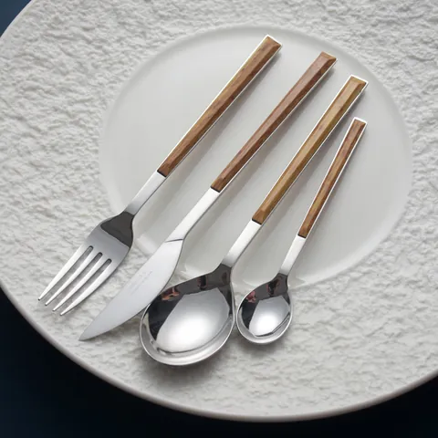 Posate in Acciaio Inossidabile 304 Minimalista Moderno Set Manico a Venatura del Legno Stoviglie Nordiche Coltello Forchetta Cucchiaio