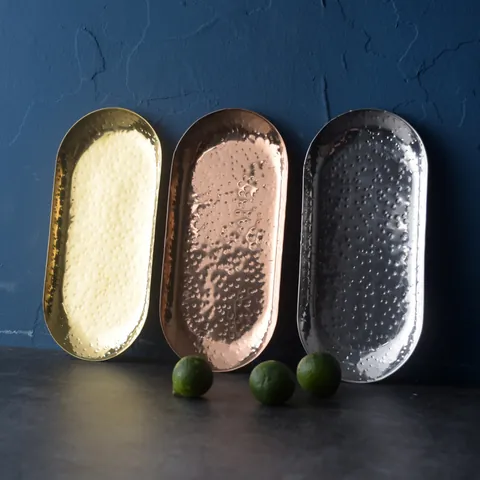 Hammered Stainless Steel Oval Tray Nordic Light Luxury Decorative Plate Gold Silver Rose Gold Dessert Pastry Towel Dish