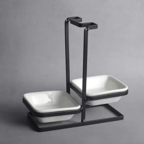 Porte-Louche en Acier Inoxydable Avec Plateau d'Égouttage en Céramique Support de Rangement Vertical pour Comptoir de Cuisine Table à Manger Moderne