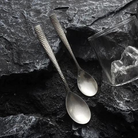 Retro 304 Stainless Steel Hammered Coffee Spoon Vintage Matte Weathered Dessert Stirring Tea Spoon For Kids Kitchen Tableware