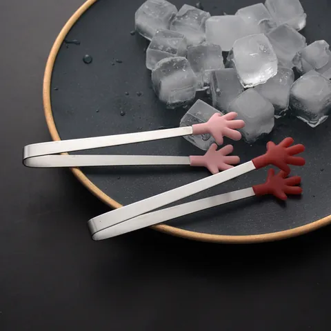 Creative Silicone Mini Food Tongs Stainless Steel Sugar Ice Tongs Heart Hand Shape Non-Slip Snack Clip For Household Kitchen Party