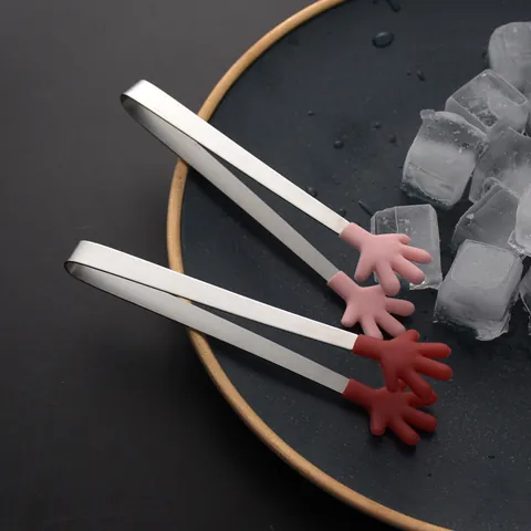 Creative Silicone Mini Food Tongs Stainless Steel Sugar Ice Tongs Heart Hand Shape Non-Slip Snack Clip For Household Kitchen Party