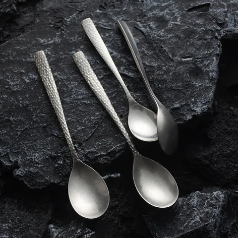 Retro 304 Stainless Steel Hammered Coffee Spoon Vintage Matte Weathered Dessert Stirring Tea Spoon For Kids Kitchen Tableware