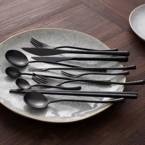Retro Matte Black Stainless Steel Cutlery Set Dinner Knife Fork Spoon Fruit Fork Tea Spoon For Home Banquet Daily Tableware