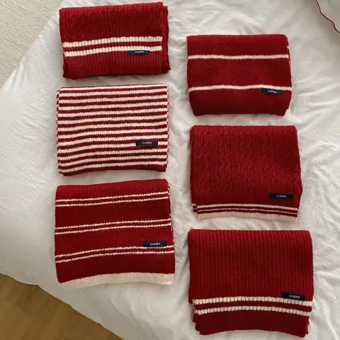Vintage Preppy Red Striped Knit Scarf For Women Men Winter Warm Soft Ribbed Cable Neck Warmer Couple Gifts Casual Scarf