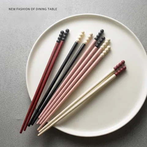 Creative High Temperature Resistant PET Glass Fiber Antibacterial Non-Slip Chopsticks Sugar Bean Bead Top 5 Pairs Set Reusable Tableware