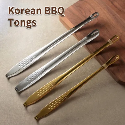 Korean 304 Stainless Steel Long Handle BBQ Tongs Anti-Scald Non-Slip Food Tongs For Steak Bread Salad Serving Kitchen Tool