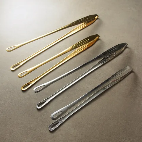 Korean 304 Stainless Steel Long Handle BBQ Tongs Anti-Scald Non-Slip Food Tongs For Steak Bread Salad Serving Kitchen Tool