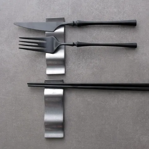 Japanese Style Stainless Steel Chopstick Rest Wave Design Tableware Stand Spoon Fork Knife Holder Distressed Kitchen Accessory