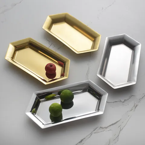 Bandeja de Almacenamiento Hexagonal de Acero Inoxidable 304 Nórdica Plato de Fruta Decorativo Organizador de Joyas Hogar