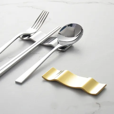Nordic Style 304 Stainless Steel 3-in-1 Cutlery Rest Wave Shape Chopstick Spoon Fork Stand For Restaurant Home Kitchen