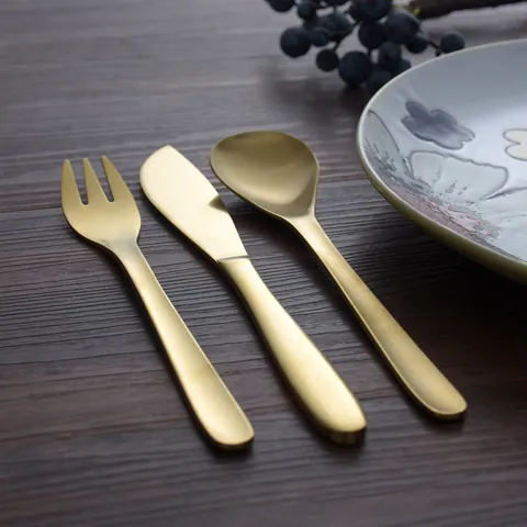 Willow Leaf Stainless Steel Cutlery Matte Gold Dinner Knife Fork Spoon Coffee Spoon Cake Fork Tableware For Restaurant
