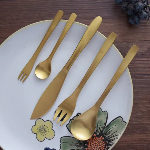 Willow Leaf Stainless Steel Cutlery Matte Gold Dinner Knife Fork Spoon Coffee Spoon Cake Fork Tableware For Restaurant