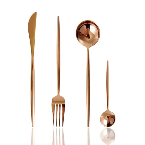 Mirror Rose Gold 304 Stainless Steel Flatware Dinner Knife Fork Spoon Chopsticks Nordic Style Tableware for Home Wedding