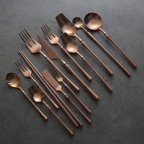 Rose Gold 304 Stainless Steel Flatware Set Vintage Western Cutlery Dinner Knife Fork Spoon Chopsticks Matte Finish Dining Tableware