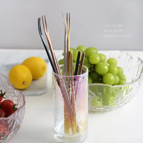 Japanese 304 Stainless Steel Fruit Fork Dessert Two Tine Brushed Mirror Finish Gold Silver Rose Gold Black For Home Party