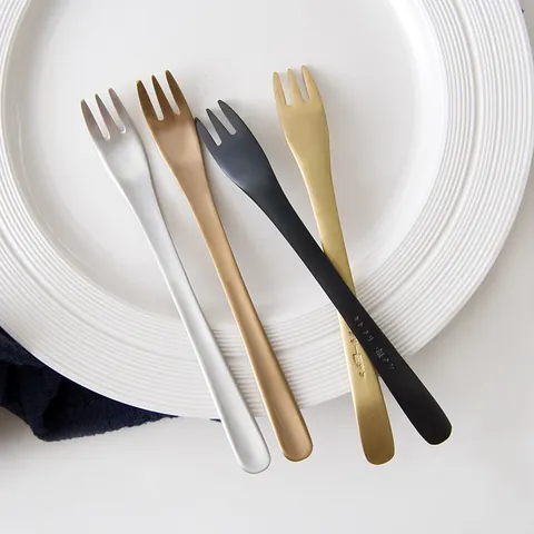 Japanese 304 Stainless Steel Fruit Fork Dessert Two Tine Brushed Mirror Finish Gold Silver Rose Gold Black For Home Party