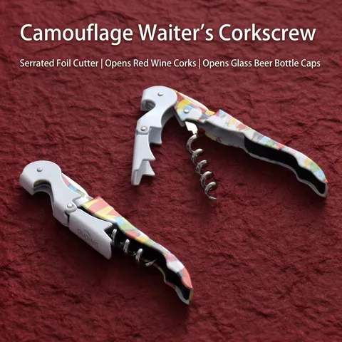 Roestvrijstalen Kelnerskurkentrekker Wijnopener Camouflagepatroon Multifunctioneel Zeepaardmes Foliesnijder Bierflesopener Bar Tool