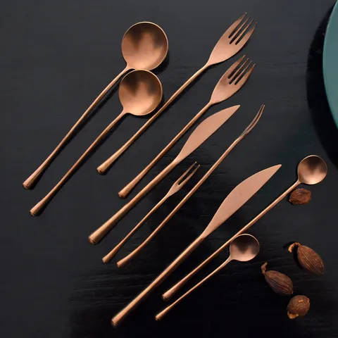 Vintage Matte Rose Gold 304 Stainless Steel Cutlery Steak Knife Dinner Fork Soup Spoon Dessert Fruit Fork Coffee Spoon Tableware