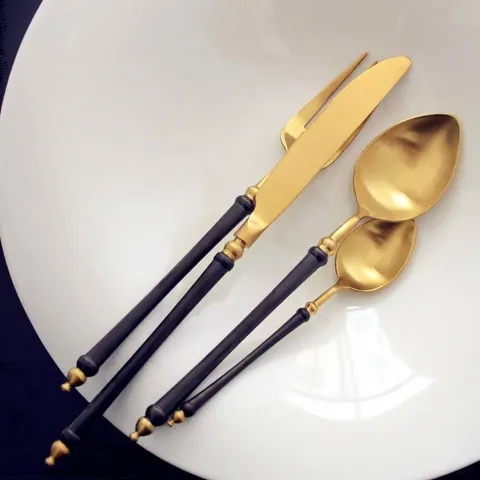 Matte Black Gold 304 Stainless Steel Cutlery Set Japanese Bamboo Design Knife Fork Spoon Chopsticks Tableware For Home Hotel