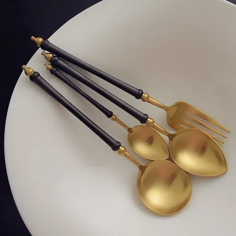 Matte Black Gold 304 Stainless Steel Cutlery Set Japanese Bamboo Design Knife Fork Spoon Chopsticks Tableware For Home Hotel