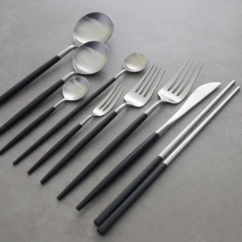 Juego de Cubertería de Acero Inoxidable 304 Nórdico Minimalista Negro Plata Vajilla Cepillado Cuchillo de Cena Tenedor Cuchara para Hogar Restaurante Boda Fiesta