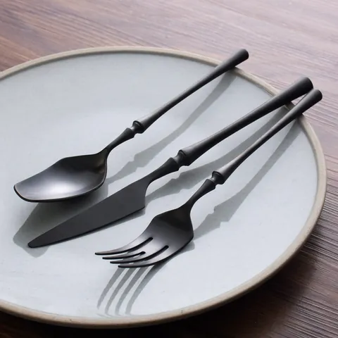 Black Brushed 304 Stainless Steel Cutlery Set Modern Dinner Knife Fork Spoon Dessert Scoop Chopsticks Kitchen Tableware
