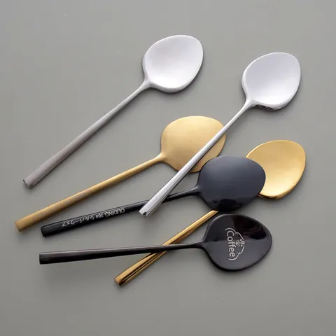 Japanese 304 Stainless Steel Coffee Stirring Spoon Creative Leaf Shape Ice Cream Dessert Honey Spoon Minimalist Tableware