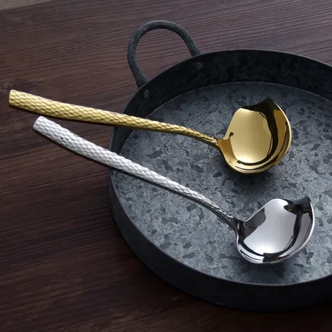 304 Stainless Steel Soup Ladle Hammered Texture Porridge Spoon With Spout Creative Nordic Kitchen Cooking Utensil For Home