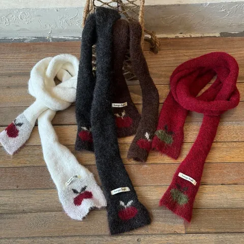Bufanda Estrecha de Jacquard de Cereza de Diseño Coreano para Mujer Calentador de Cuello de Mezcla de Lana de Punto Largo y Estrecho Accesorios de Invierno