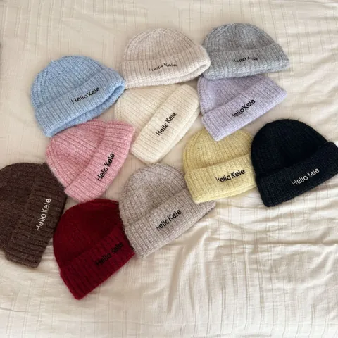 Winter Warm Knitted Beanie Hat For Men Women Hello Kele Letter Embroidery Soft Ribbed Skull Cap Solid Color Cold Weather Accessory
