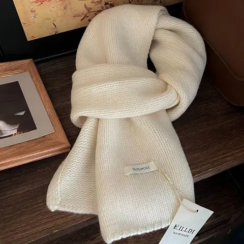 Minimalist Pure Australian Wool Knitted Scarf For Women Solid Color Winter Warm Elegant Soft Pashmina Shawl Neck Warmer