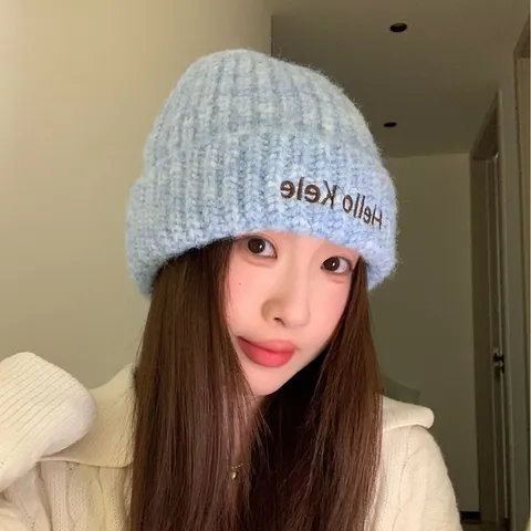 Winter Warm Knitted Beanie Hat For Men Women Hello Kele Letter Embroidery Soft Ribbed Skull Cap Solid Color Cold Weather Accessory