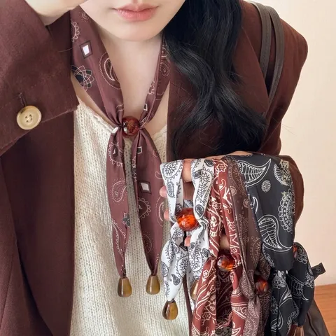 Vintage Paisley Schal Halskette Für Damen Bohemian Bedruckte Krawatte Mit Glasperlen Mode Choker Halsschmuck Schmuck