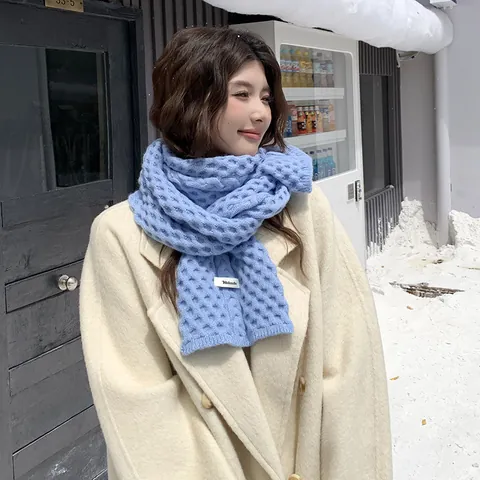 Bufanda de Punto de Invierno para Mujer Textura de Gofre Suave Bufanda de Punto de Trenza Estilo Coreano Bufanda Cálida Gruesa