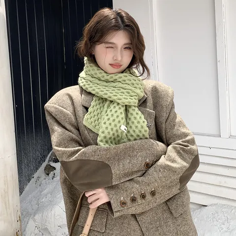 Bufanda de Punto de Invierno para Mujer Textura de Gofre Suave Bufanda de Punto de Trenza Estilo Coreano Bufanda Cálida Gruesa