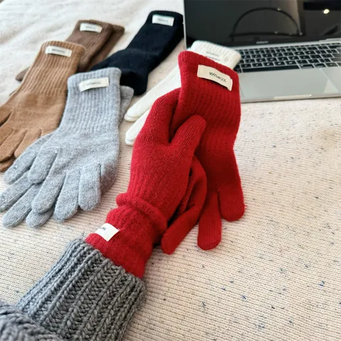 Pure Merino Wool Knitted Gloves For Women Winter Warm Touchscreen Full Finger Solid Color Chic Elegant Thermal Mittens