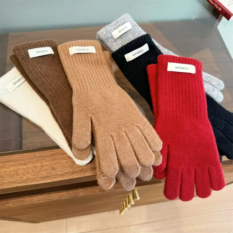 Pure Merino Wool Knitted Gloves For Women Winter Warm Touchscreen Full Finger Solid Color Chic Elegant Thermal Mittens