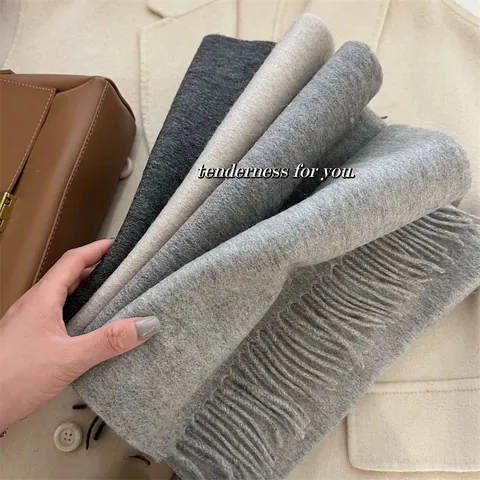 Women Pure Australian Wool Solid Color Scarf Heavyweight Soft Warm Winter Scarf with Tassels Fashion Neck Warmer Gift