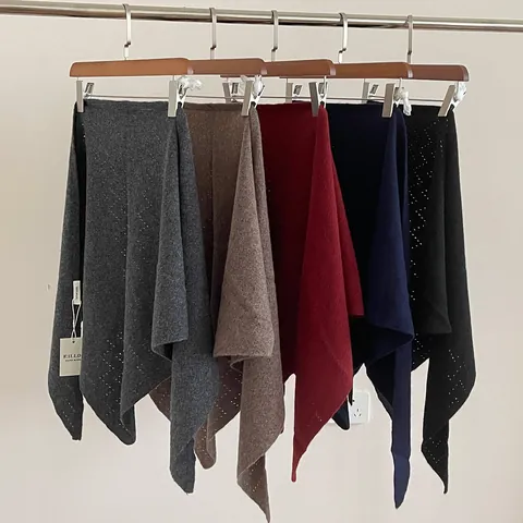 100% Wool Knitted Triangle Shawl For Women Autumn Winter Warm Hollow Out Wrap Scarf Fashion Knitted Shoulder Neck Protector