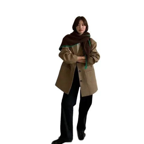 Bufanda Triangular de Punto de Mezcla de Lana Suave de Estilo Coreano para Mujer Chal con Borde de Contraste Minimalista Otoño Invierno Cálido Cuello de Punto